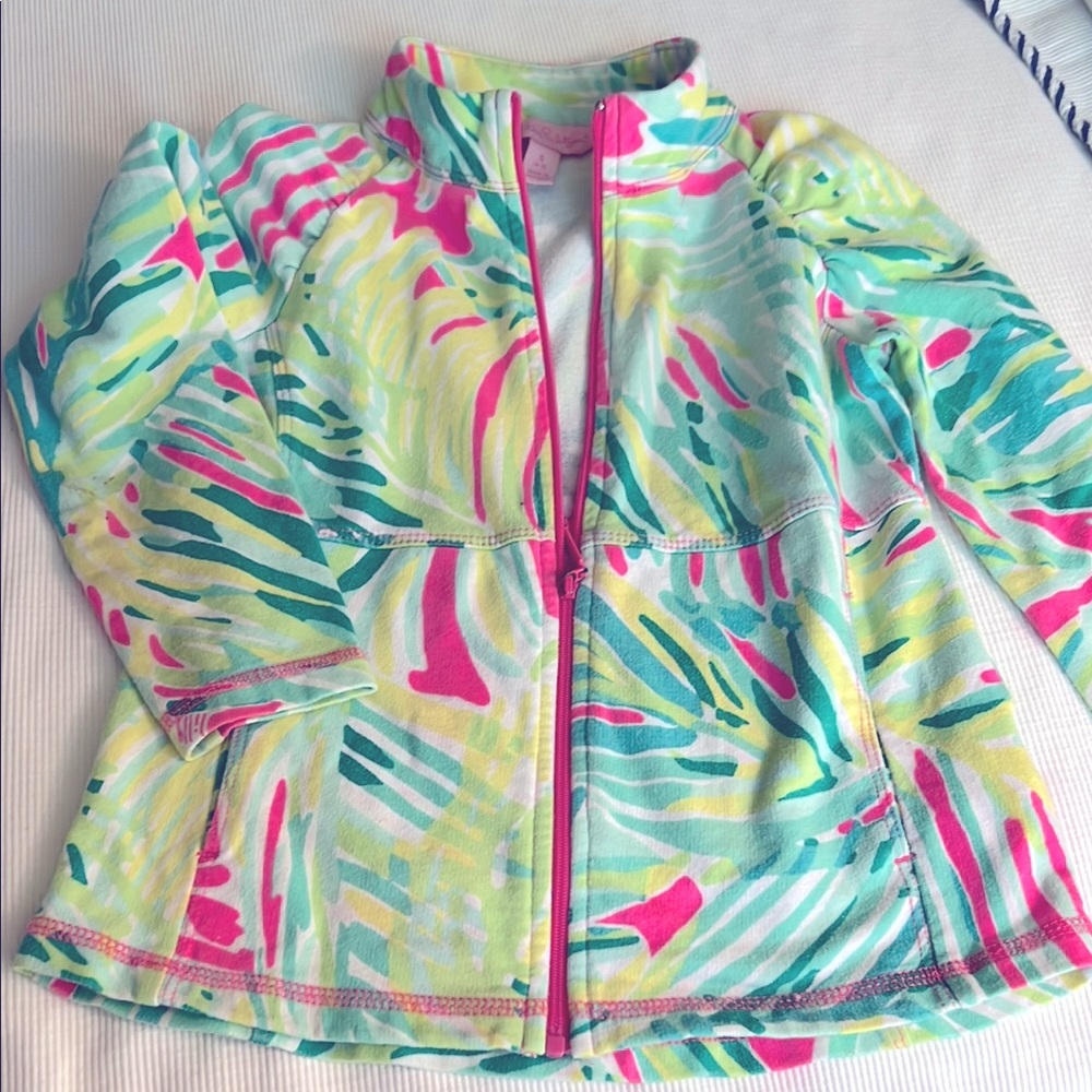 Lilly Pulitzer Kids Vibrant Tropical print front zip jacket